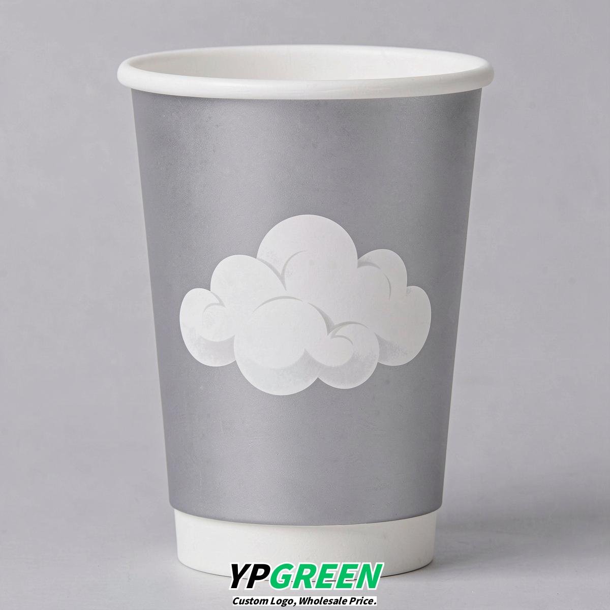 Silver Paper Cups with Clouds Logo & Lids 8-24oz