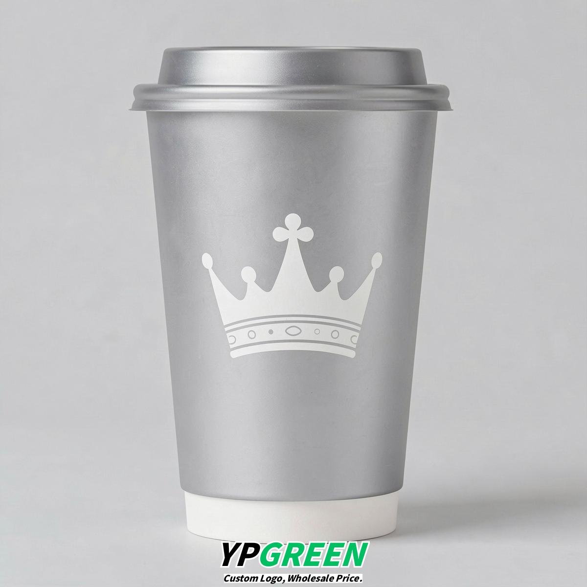 Silver Paper Cups with Crown Design 8-24oz
