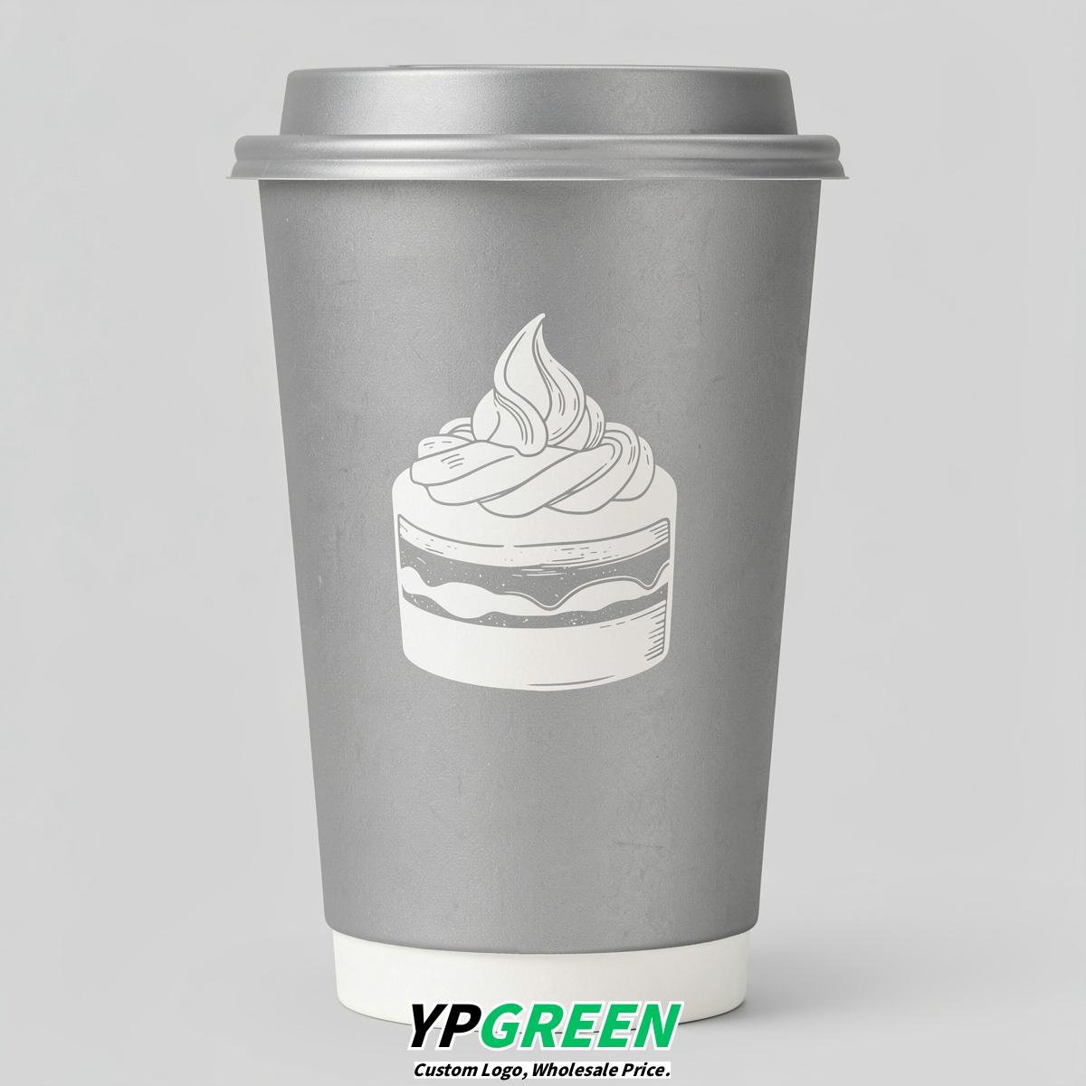 Silver Paper Cups with Desserts Design 8-24oz