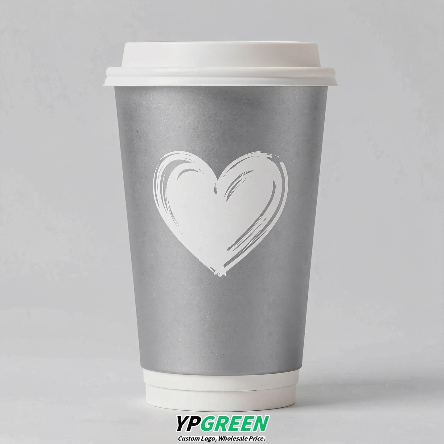 Silver Heart Paper Cups with Lids 8-24oz