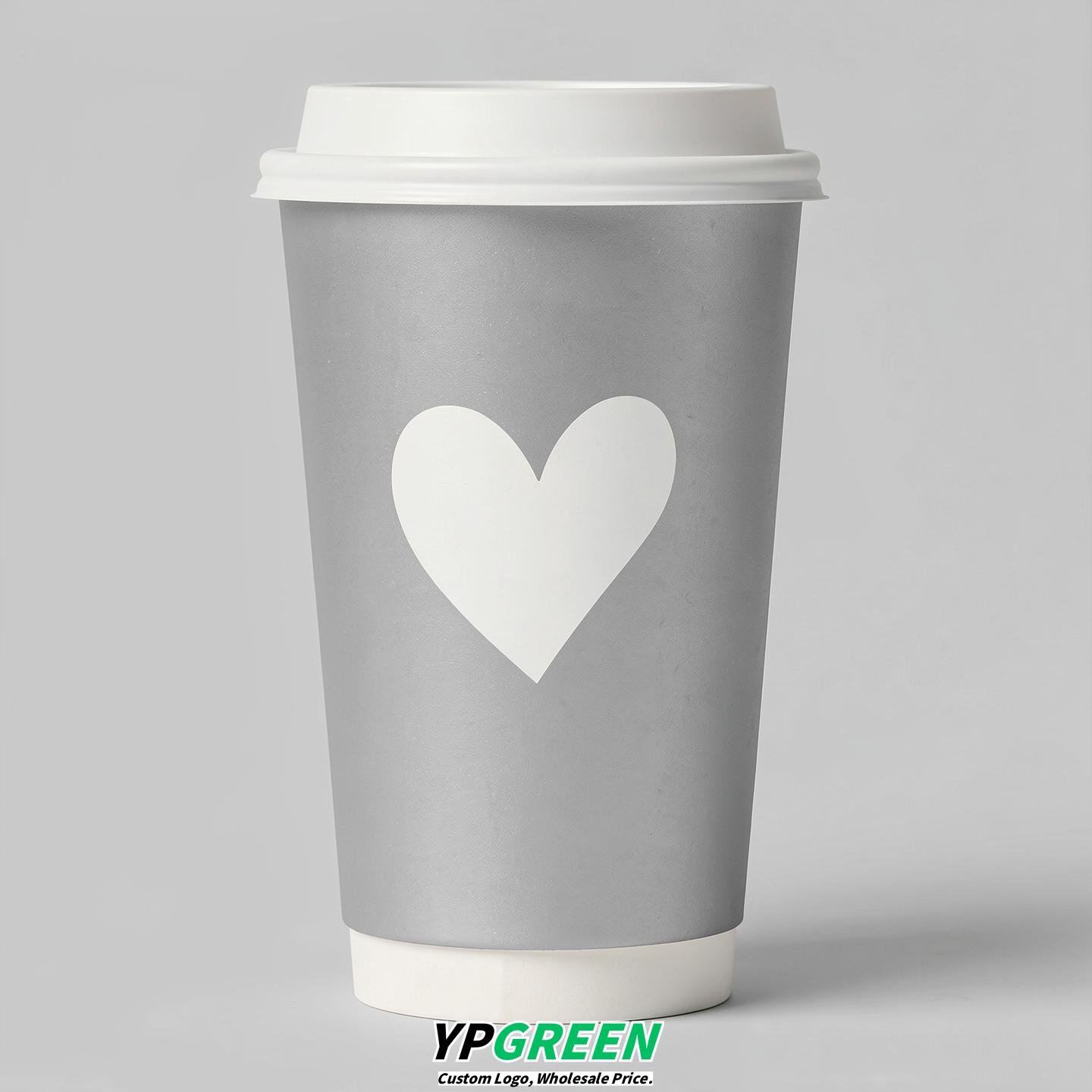 Silver Heart Paper Cups with Lids 8-24oz