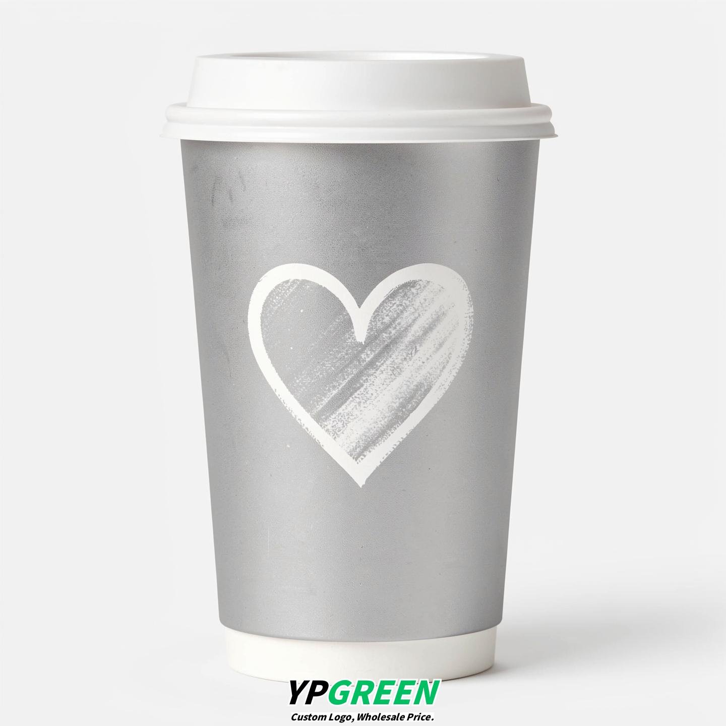 Silver Heart Paper Cups with Lids 8-24oz