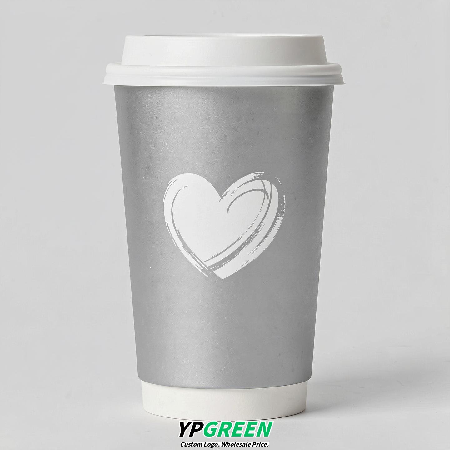 Silver Heart Paper Cups with Lids 8-24oz