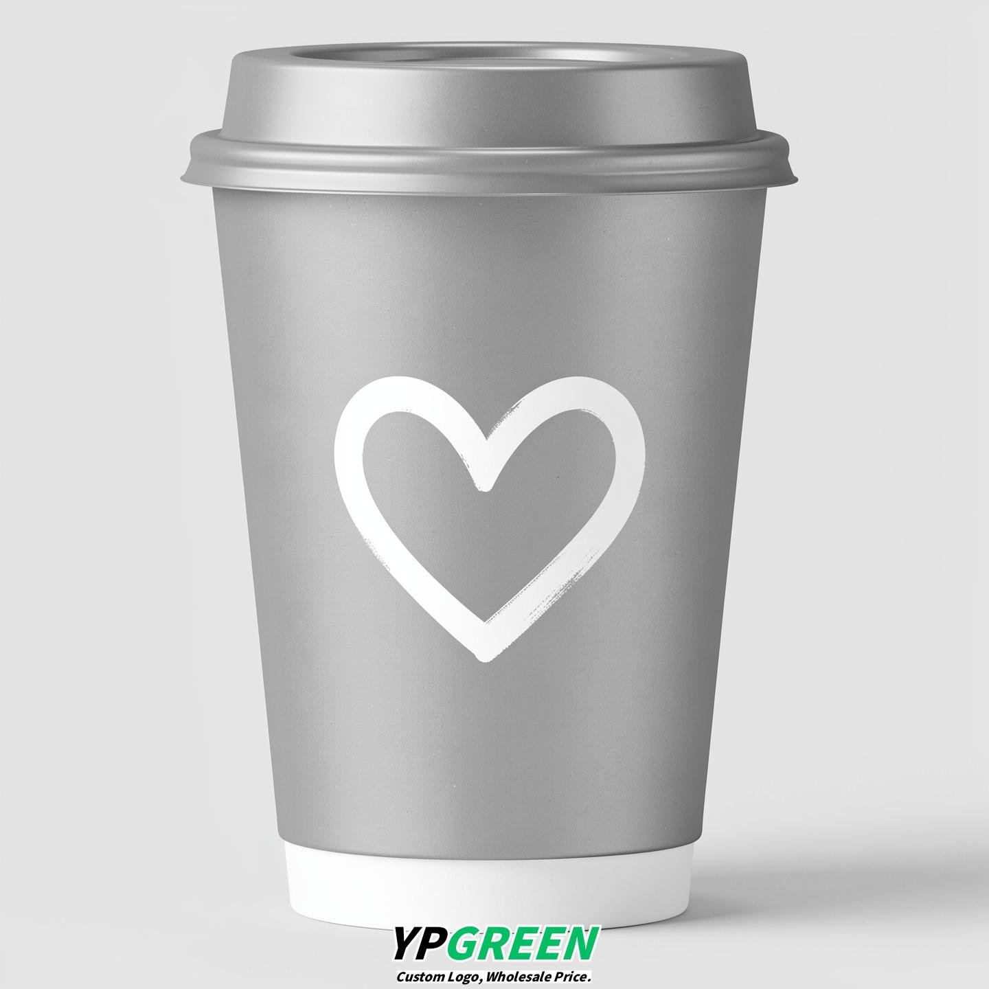 Silver Heart Paper Cups with Lids 8-24oz