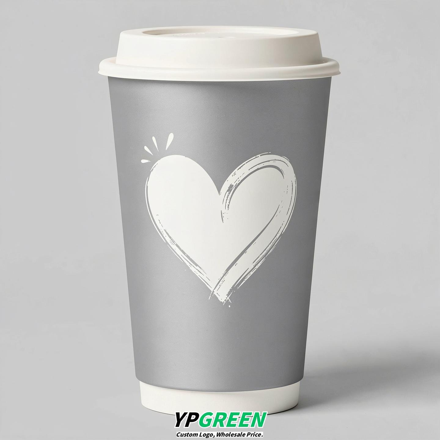 Silver Heart Paper Cups with Lids 8-24oz