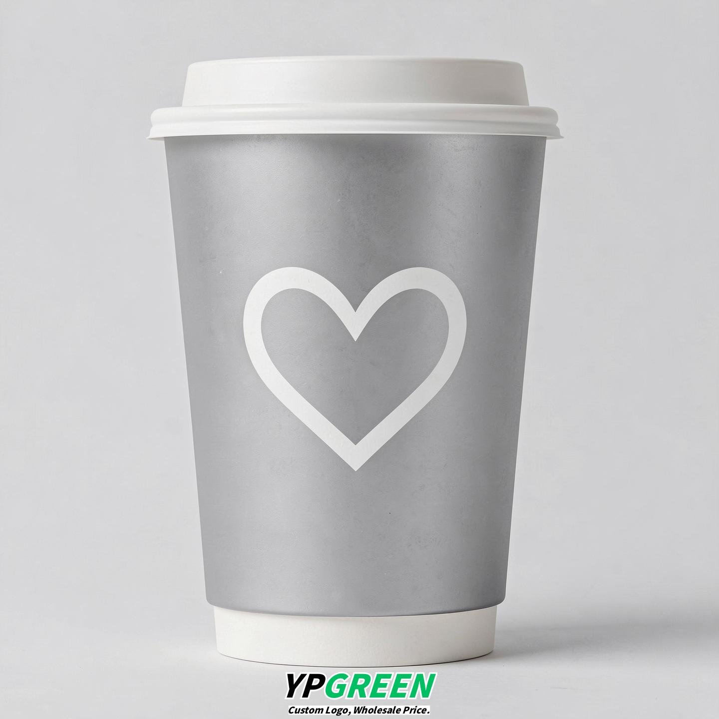 Silver Heart Paper Cups with Lids 8-24oz
