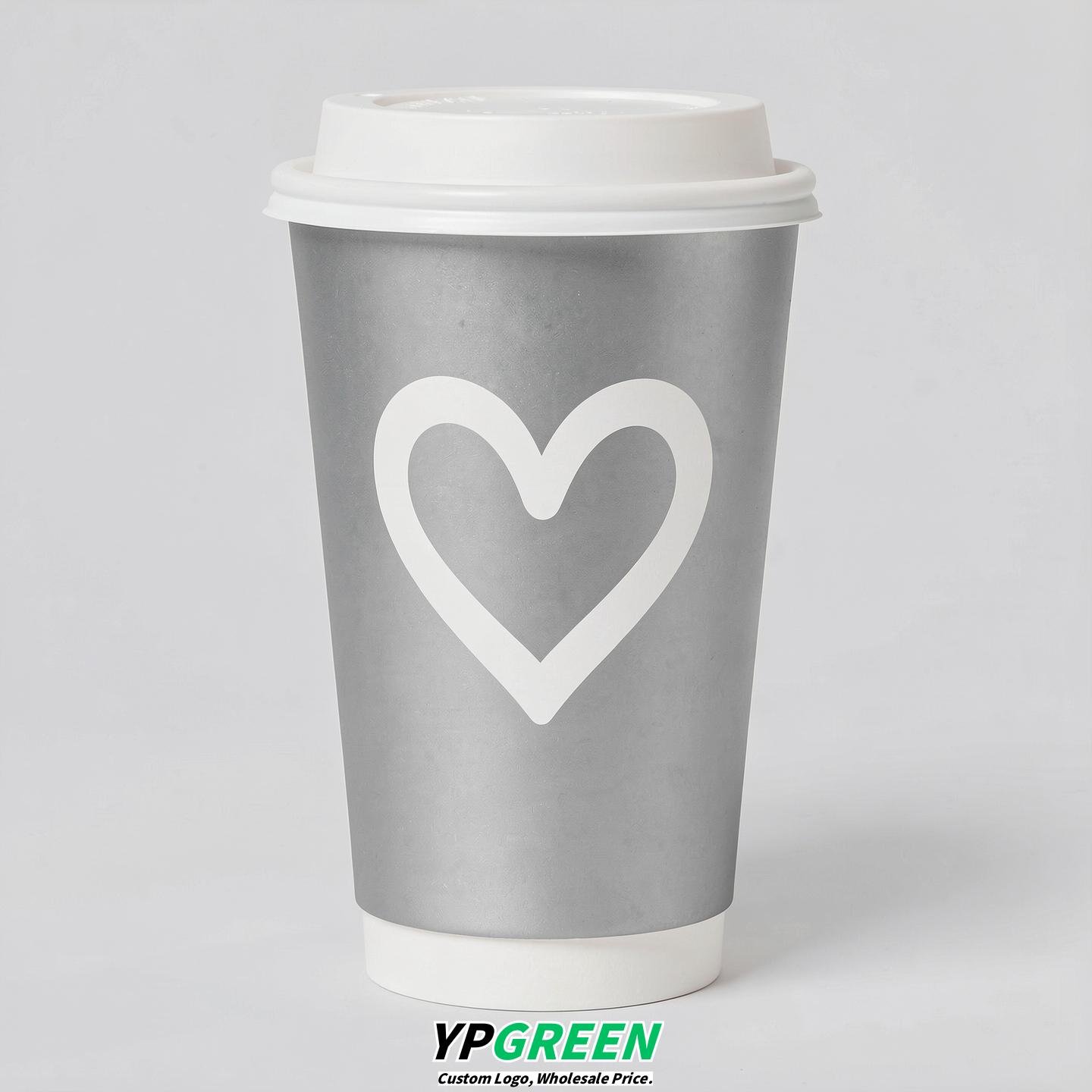 Silver Heart Paper Cups with Lids 8-24oz Silver Heart Paper Cups with Lids 8-24oz
