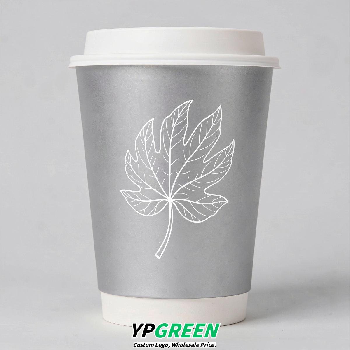 Silver Leaves Paper Cups with Lids 8-24oz