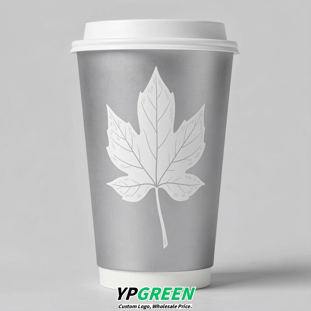 Silver Leaves Paper Cups with Lids 8-24oz