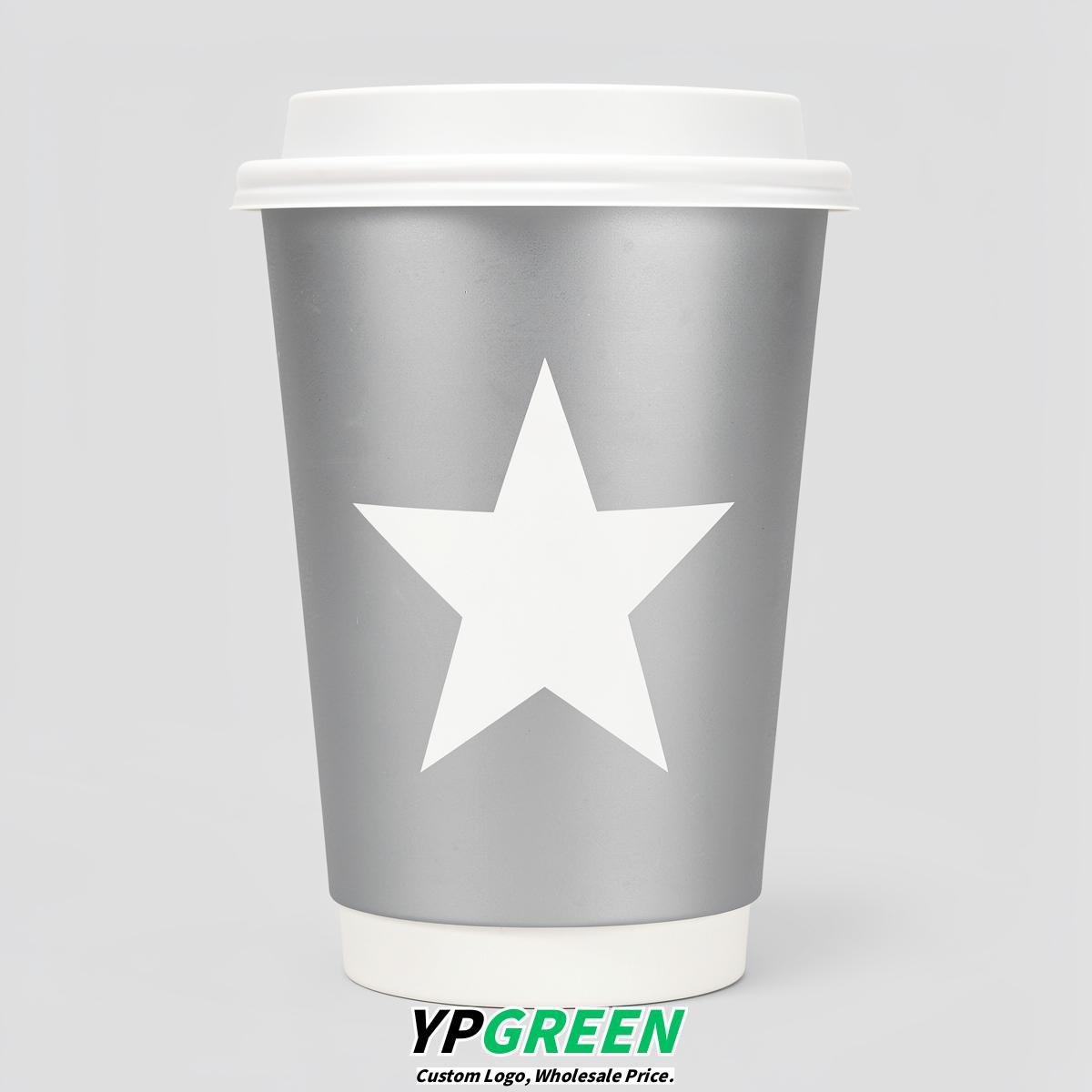 Silver Stars Paper Cups with Lids 8-24oz