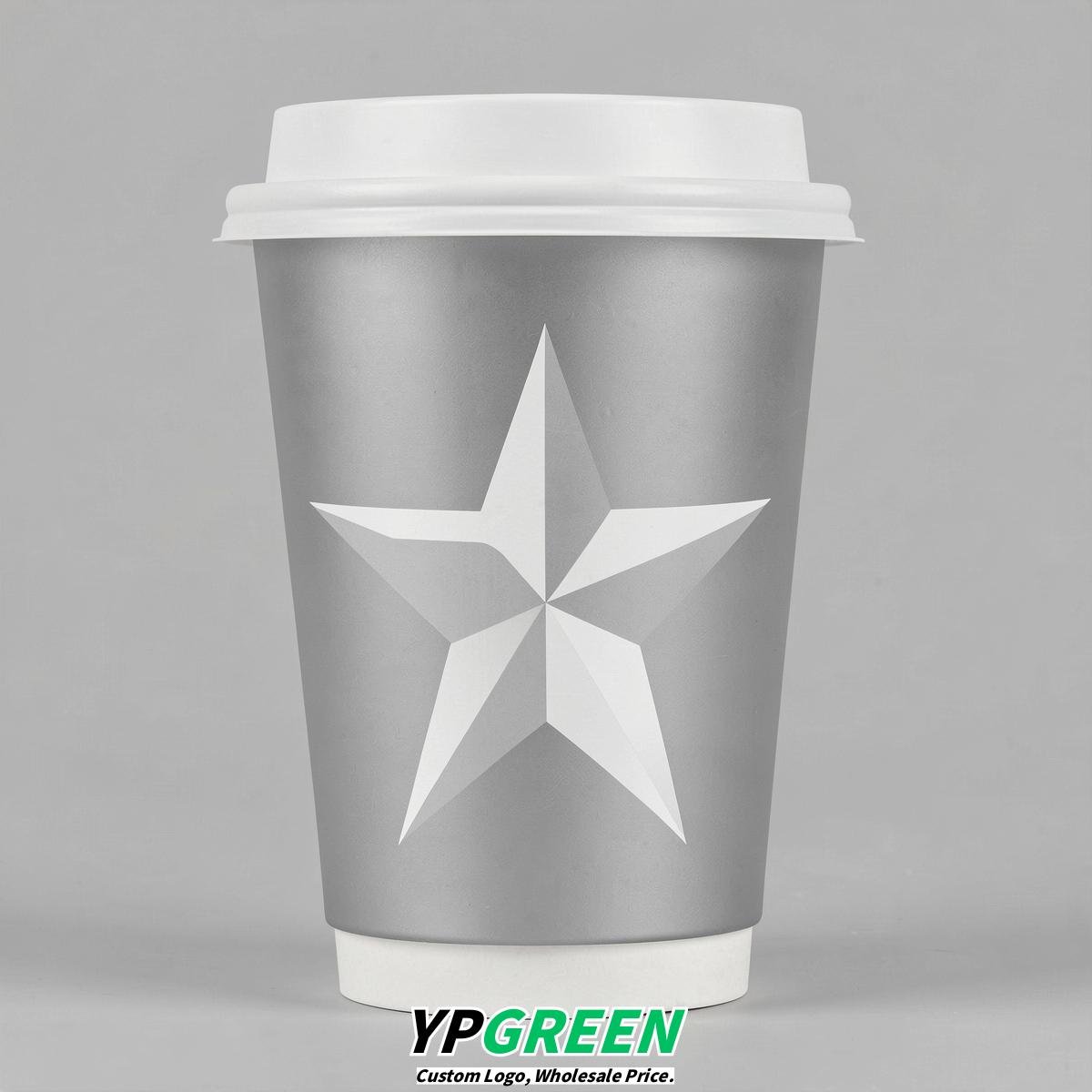 Silver Stars Paper Cups with Lids 8-24oz