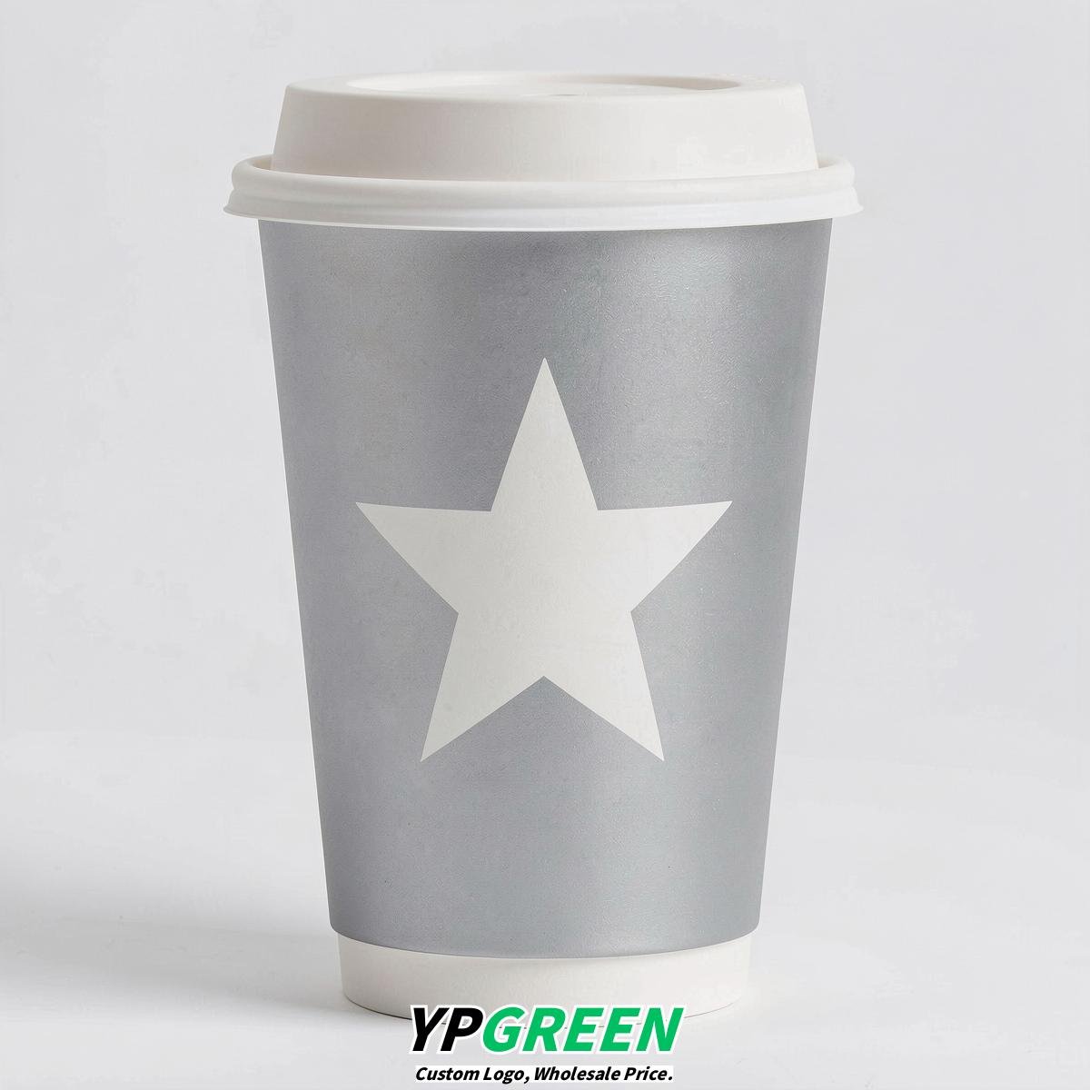 Silver Stars Paper Cups with Lids 8-24oz