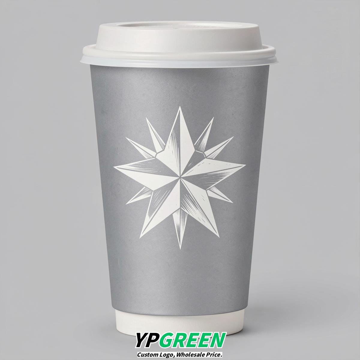 Silver Stars Paper Cups with Lids 8-24oz