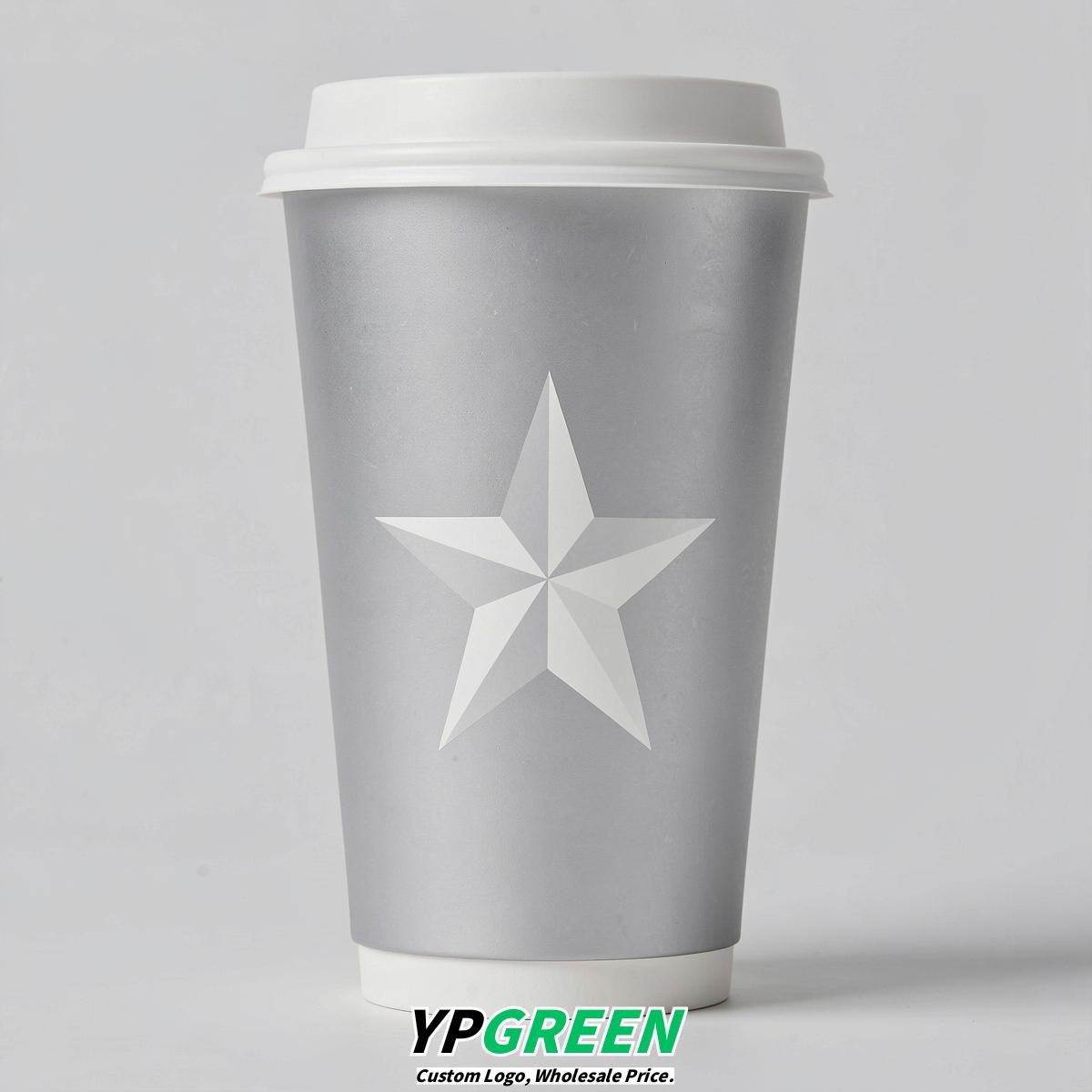 Silver Stars Paper Cups with Lids 8-24oz