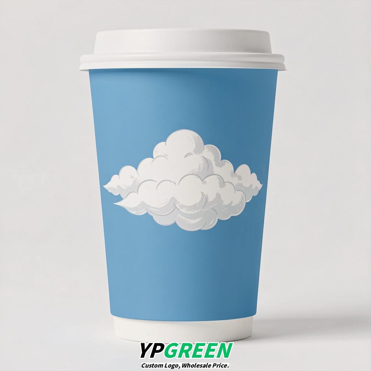 Sky Blue Paper Cups with Clouds Logo & Lids 8-24oz Sky Blue Paper Cups with Clouds Logo & Lids 8-24oz