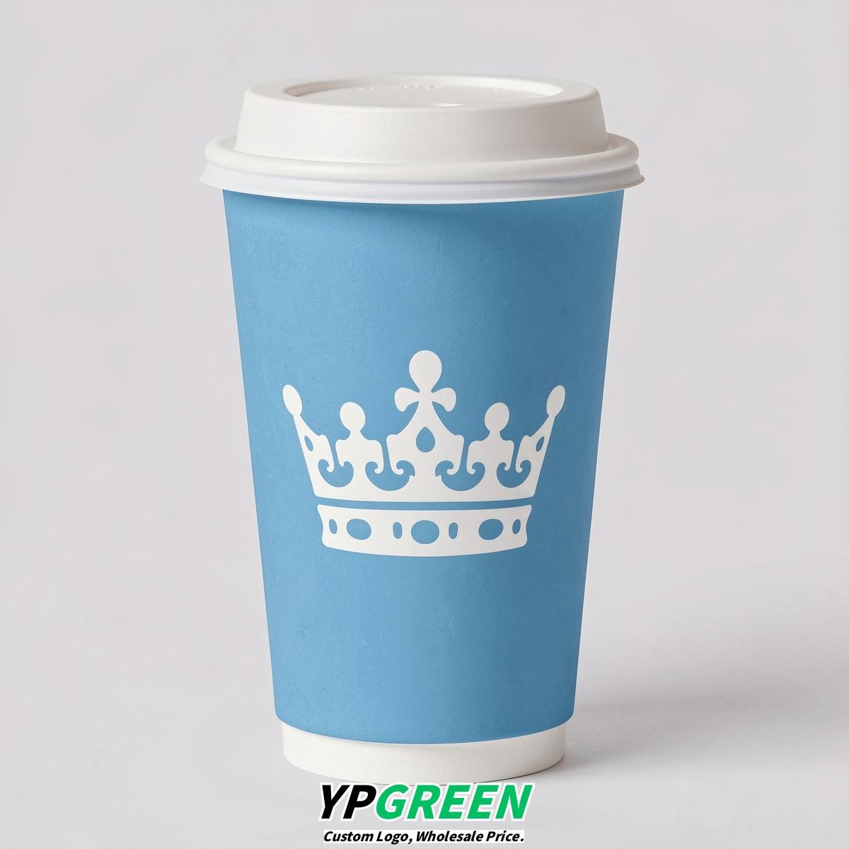 Sky Blue Paper Cups with Crown Design 8-24oz