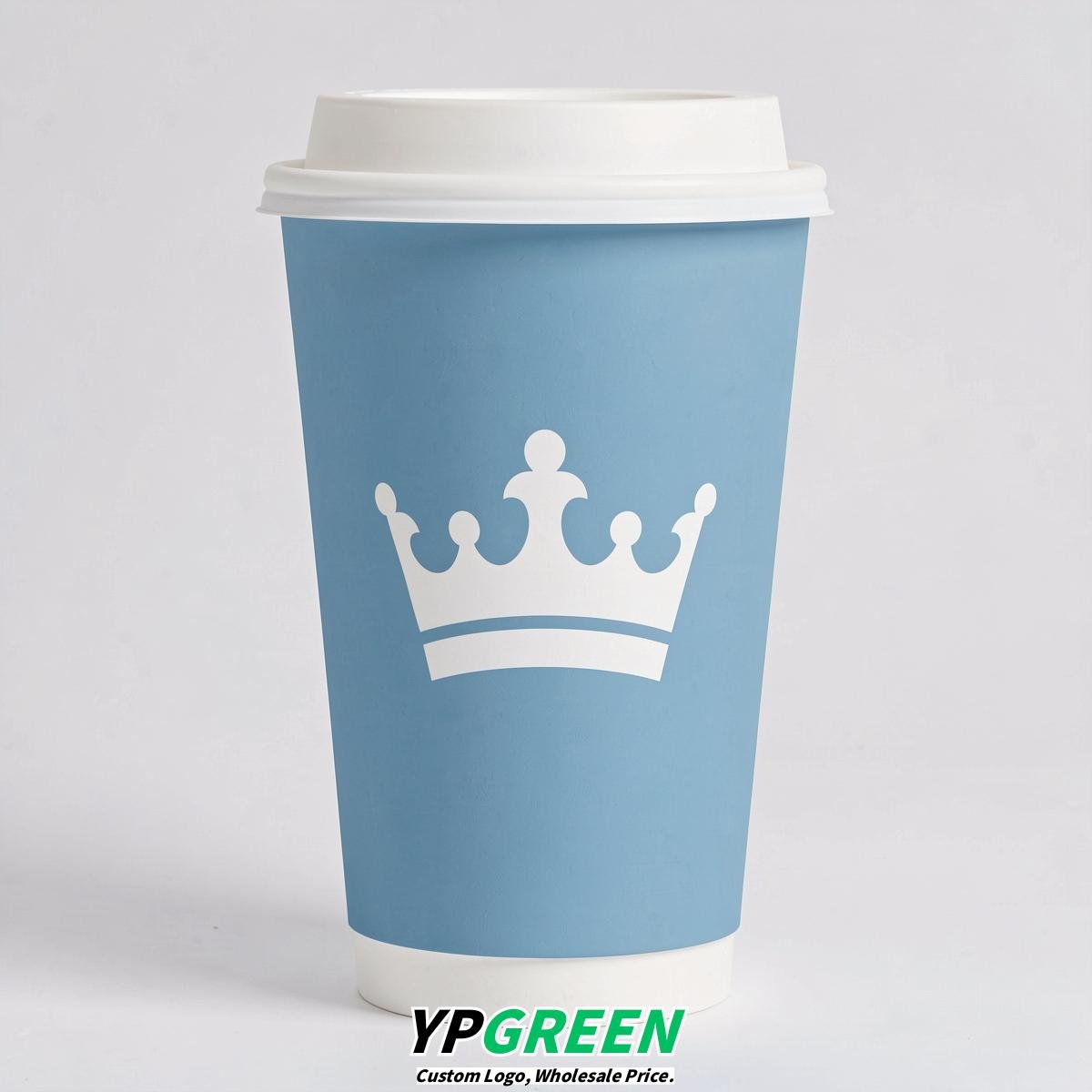 Sky Blue Paper Cups with Crown Design 8-24oz