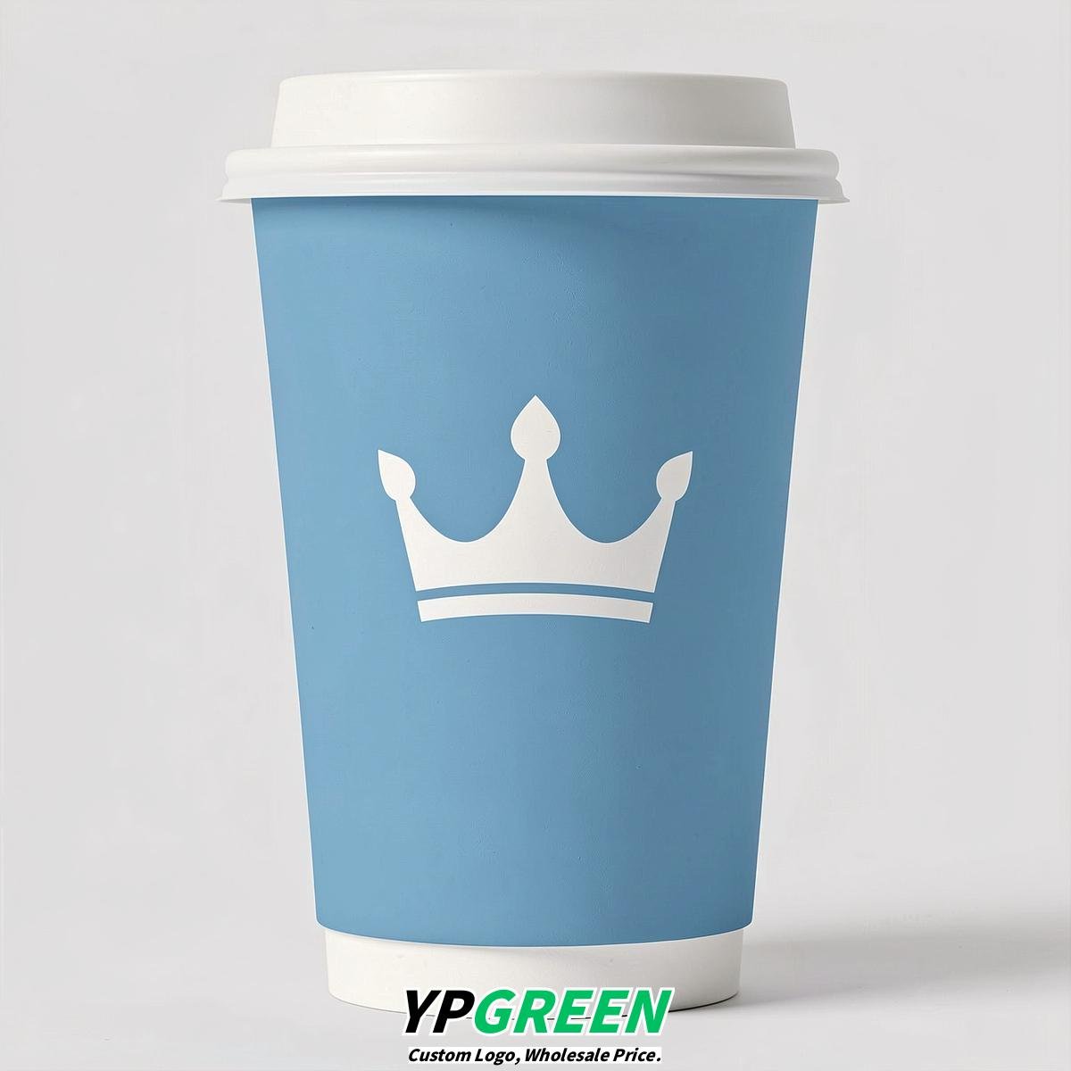 Sky Blue Paper Cups with Crown Design 8-24oz