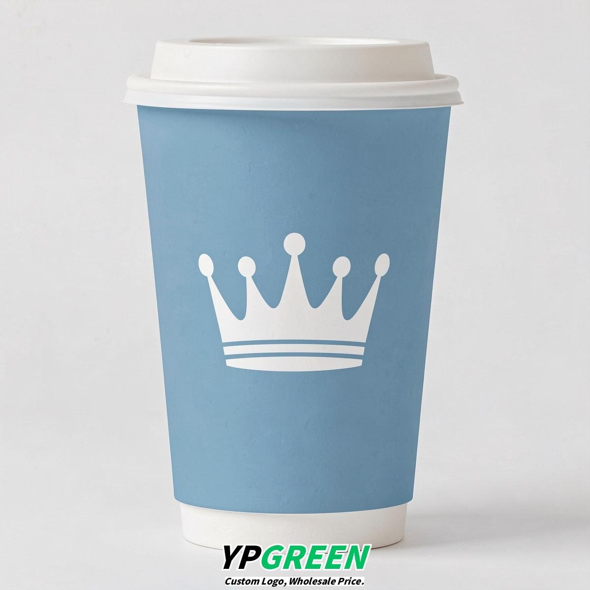 Sky Blue Paper Cups with Crown Design 8-24oz