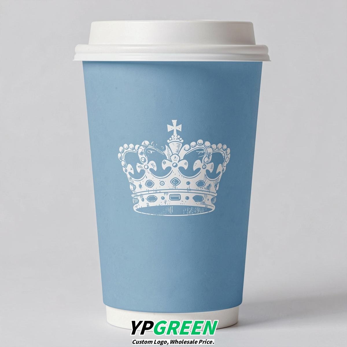 Sky Blue Paper Cups with Crown Design 8-24oz