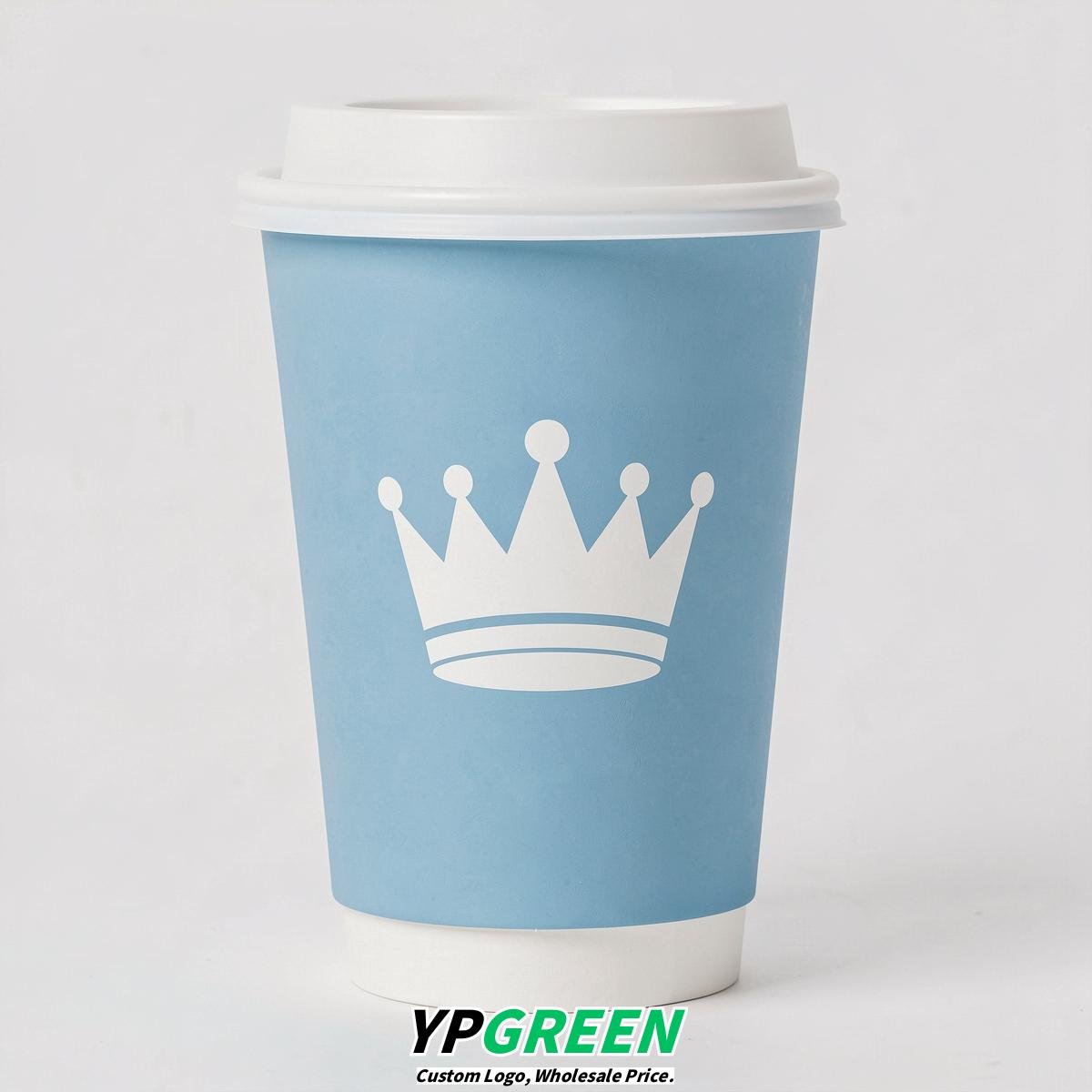 Sky Blue Paper Cups with Crown Design 8-24oz
