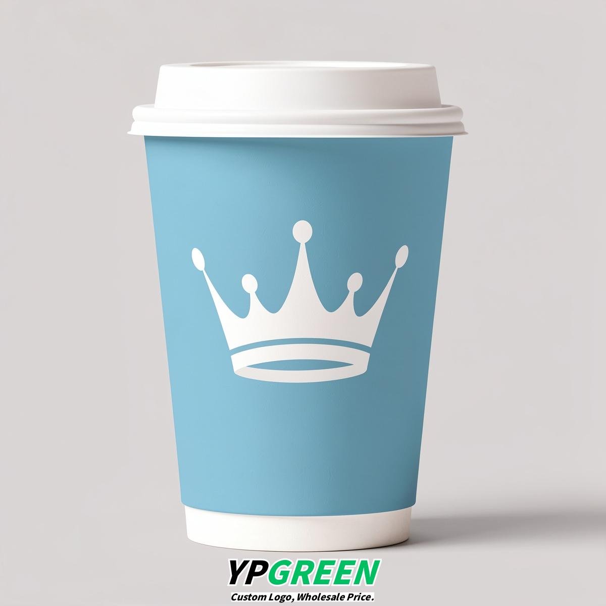Sky Blue Paper Cups with Crown Design 8-24oz