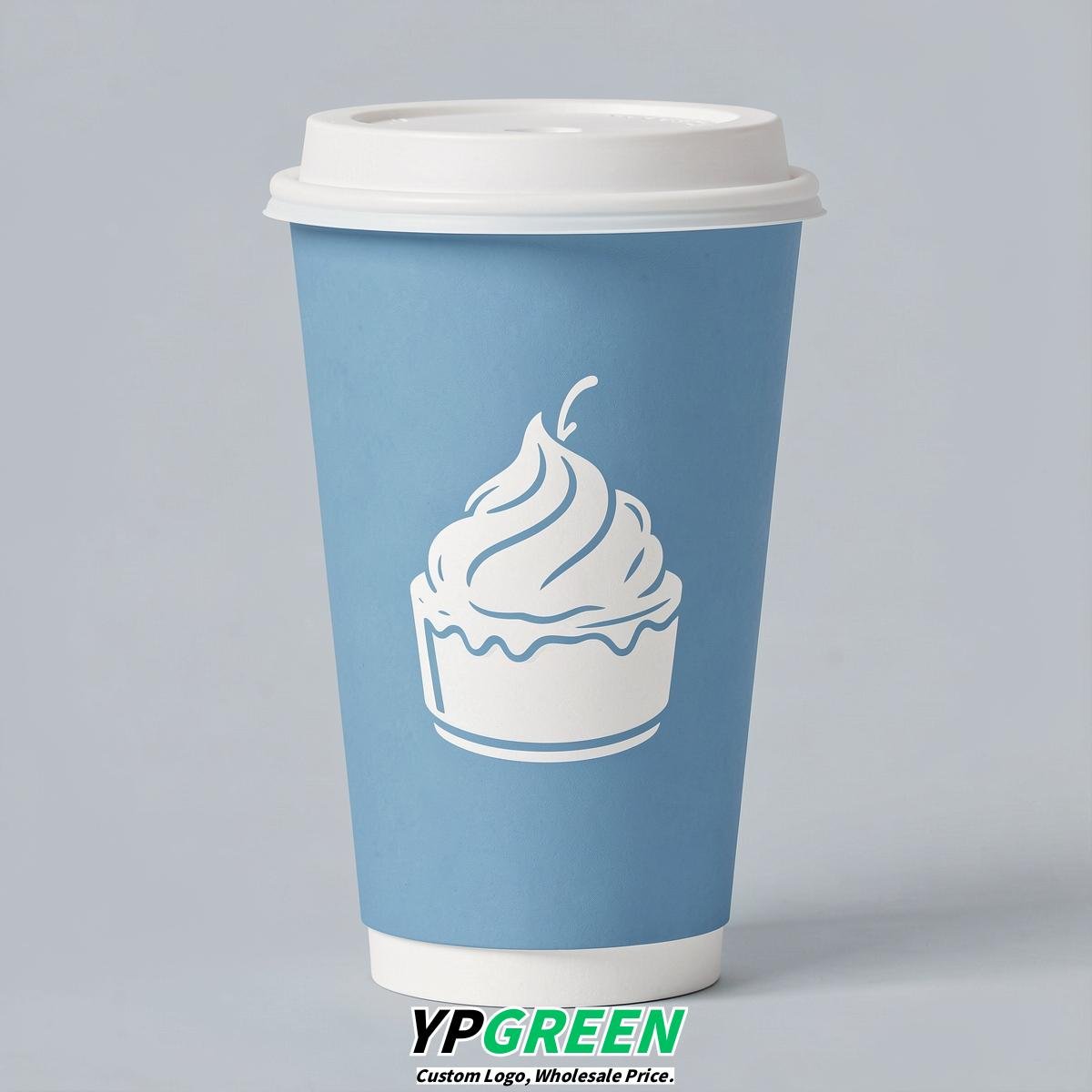 Sky Blue Paper Cups with Desserts Design 8-24oz