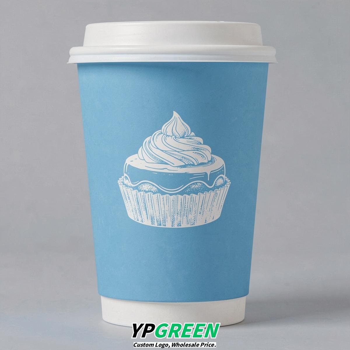 Sky Blue Paper Cups with Desserts Design 8-24oz