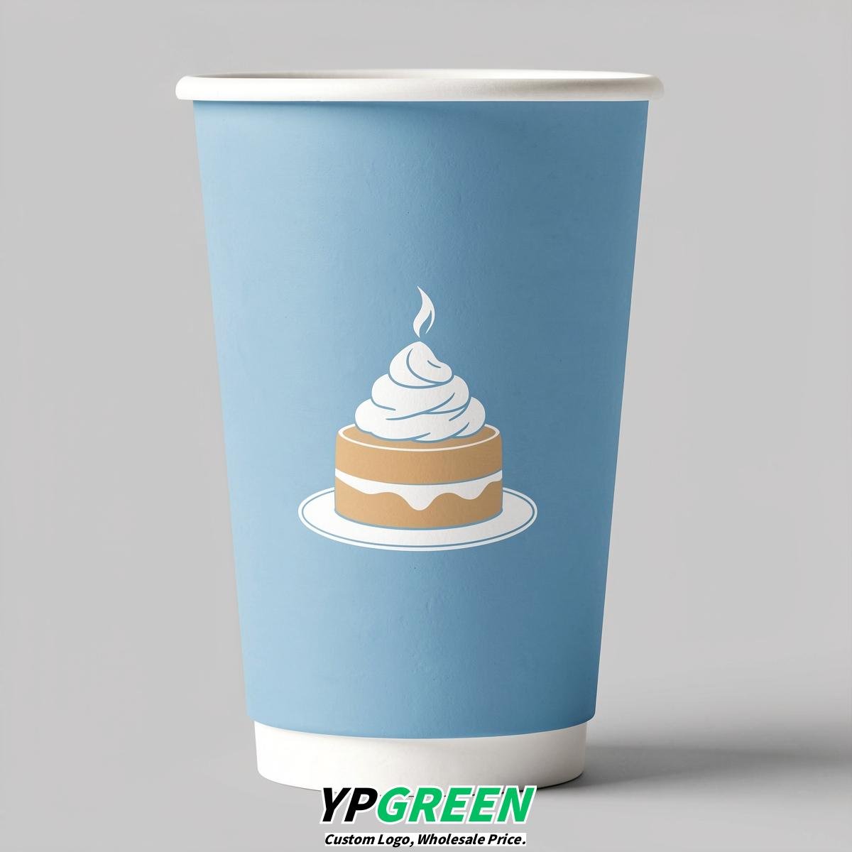 Sky Blue Paper Cups with Desserts Design 8-24oz