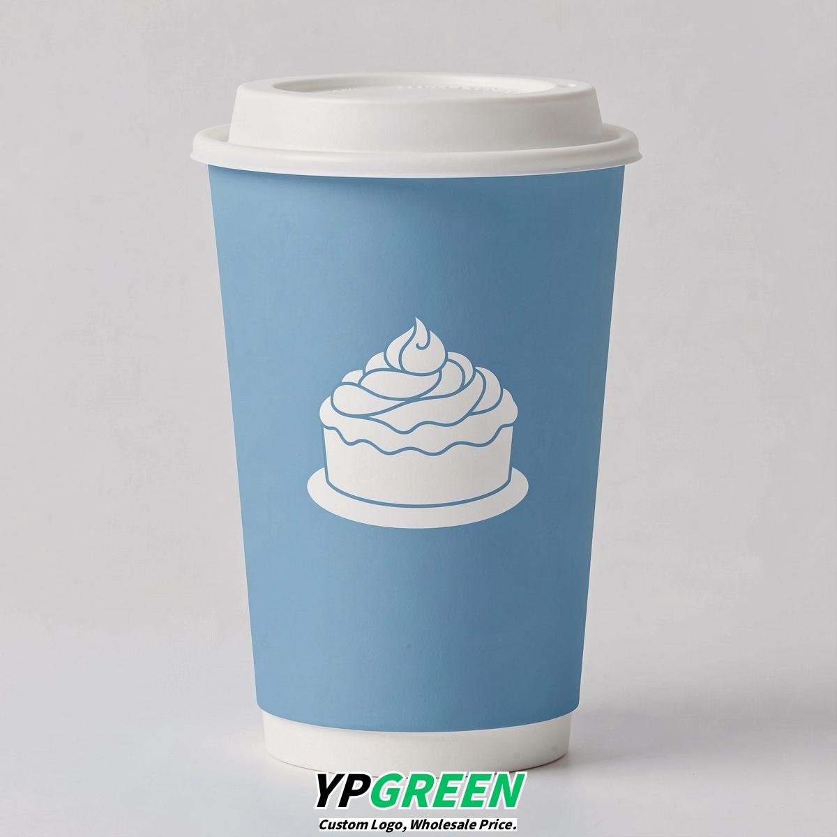 Sky Blue Paper Cups with Desserts Design 8-24oz
