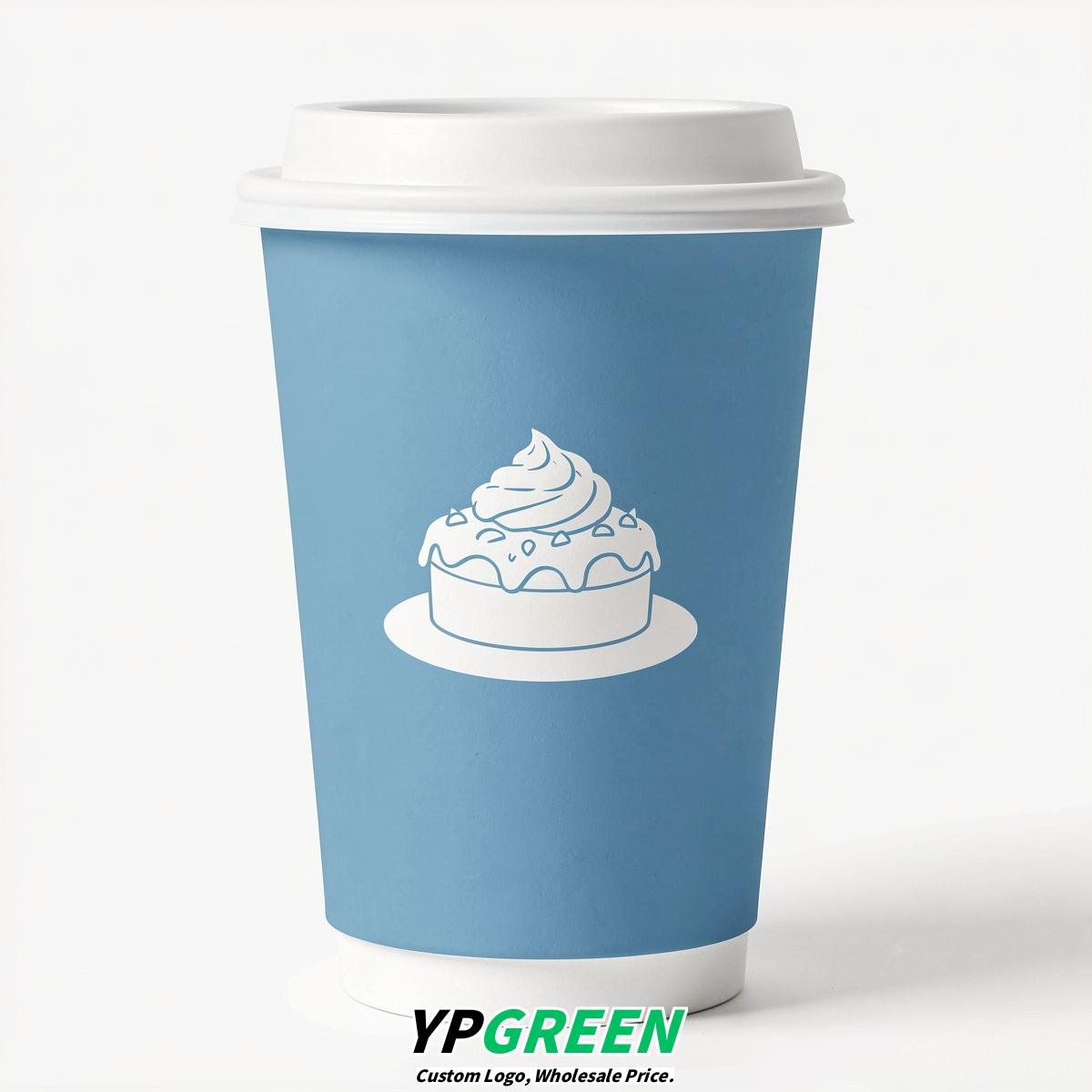 Sky Blue Paper Cups with Desserts Design 8-24oz