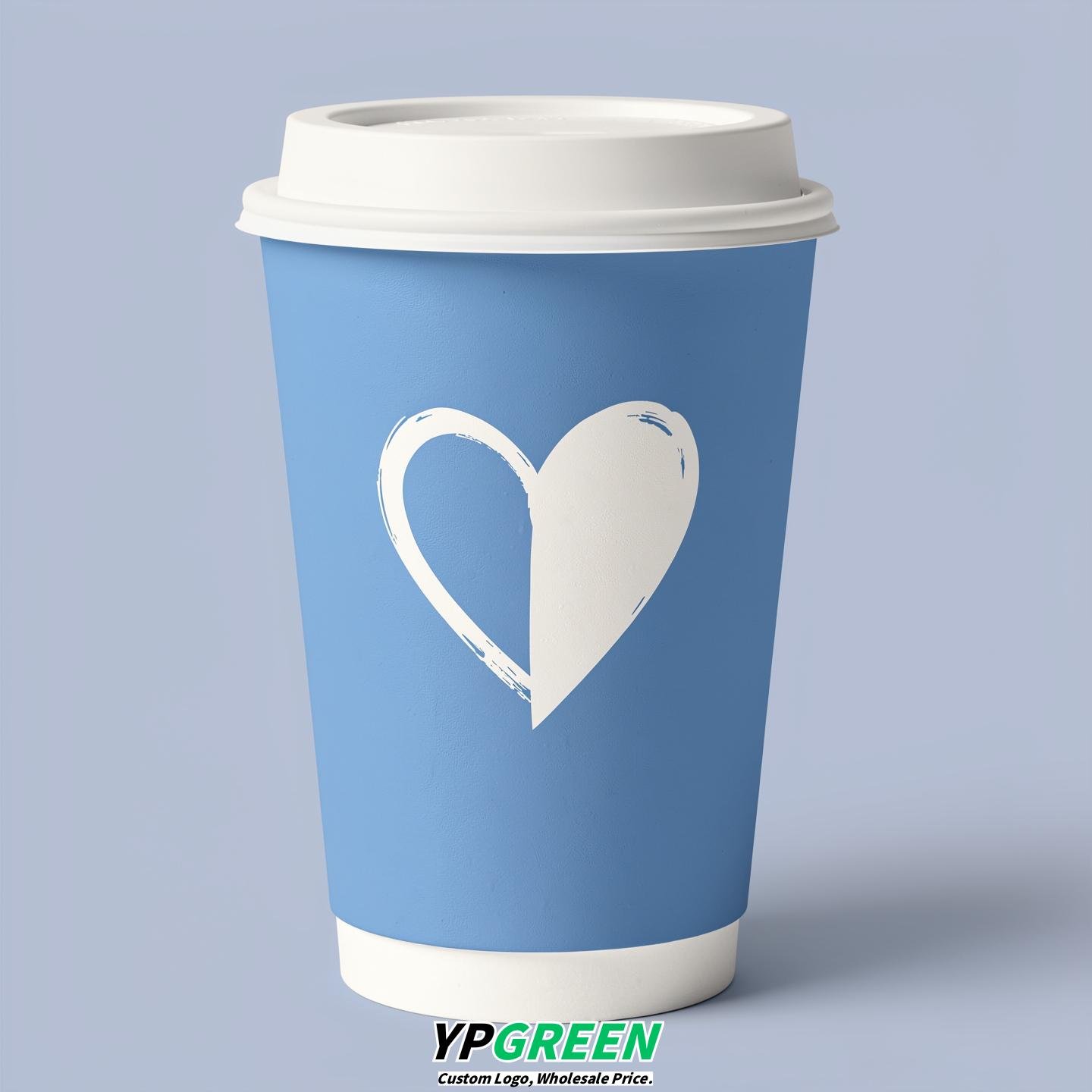 Sky Blue Heart Paper Cups with Lids 8-24oz