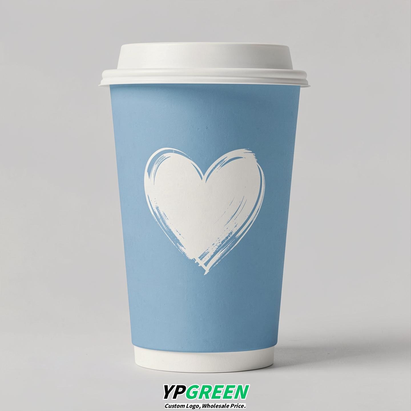 Sky Blue Heart Paper Cups with Lids 8-24oz