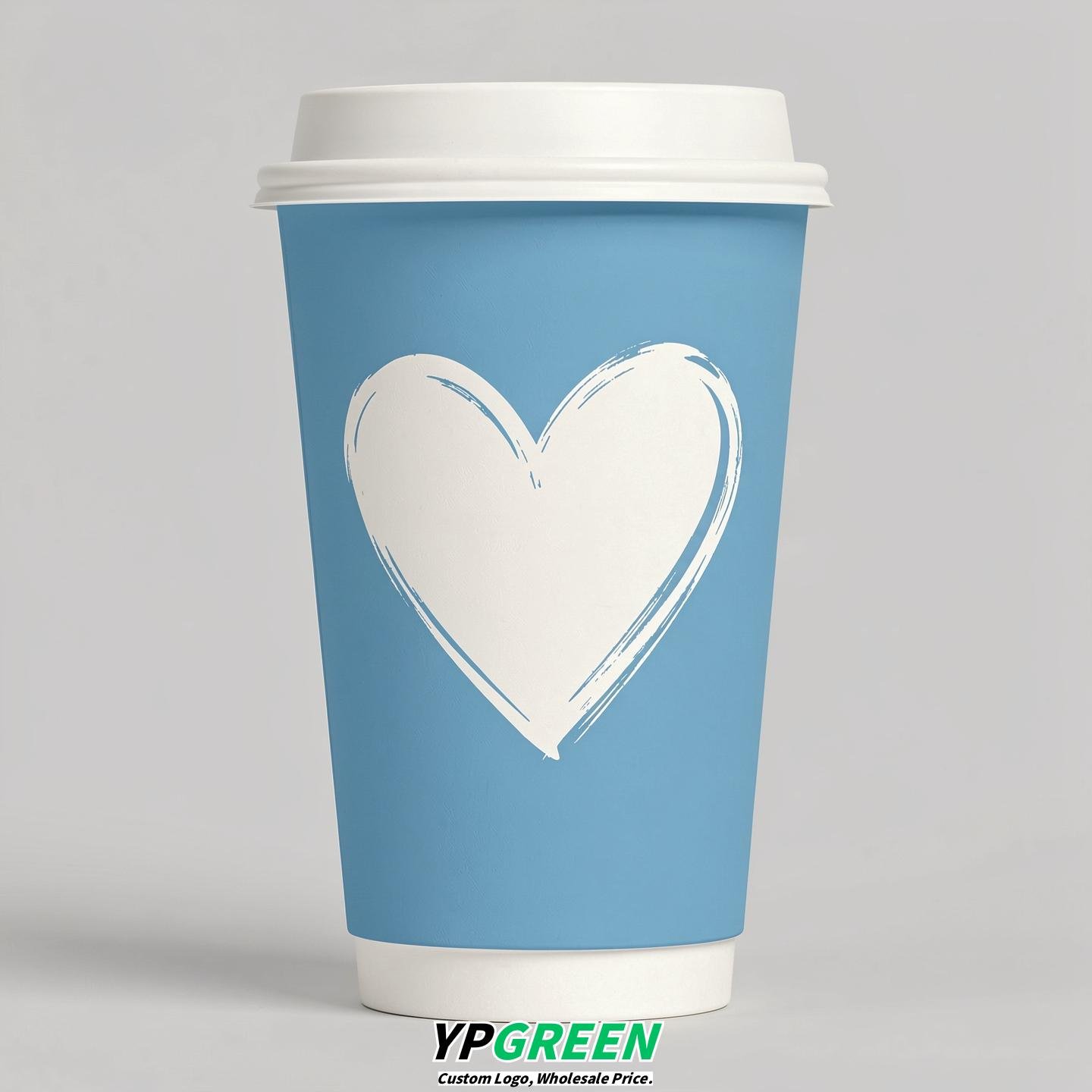 Sky Blue Heart Paper Cups with Lids 8-24oz