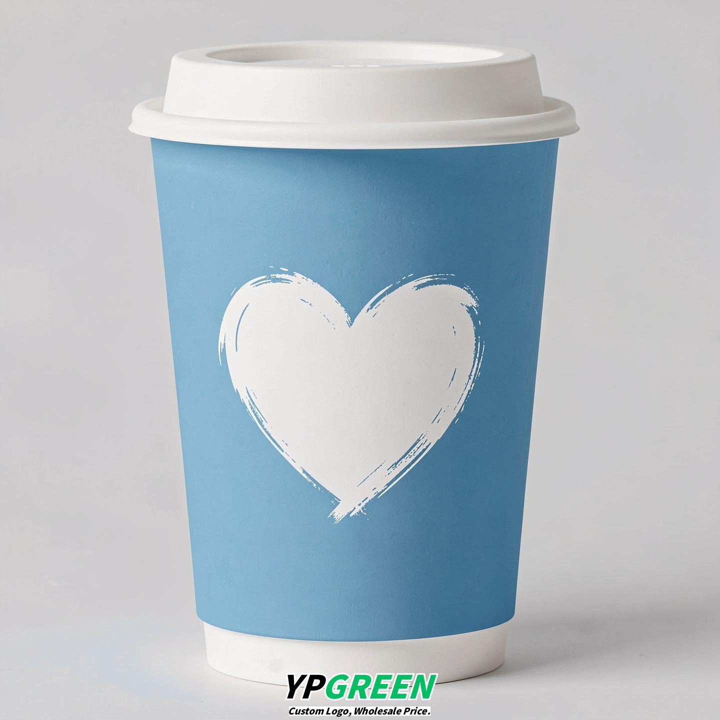 Sky Blue Heart Paper Cups with Lids 8-24oz