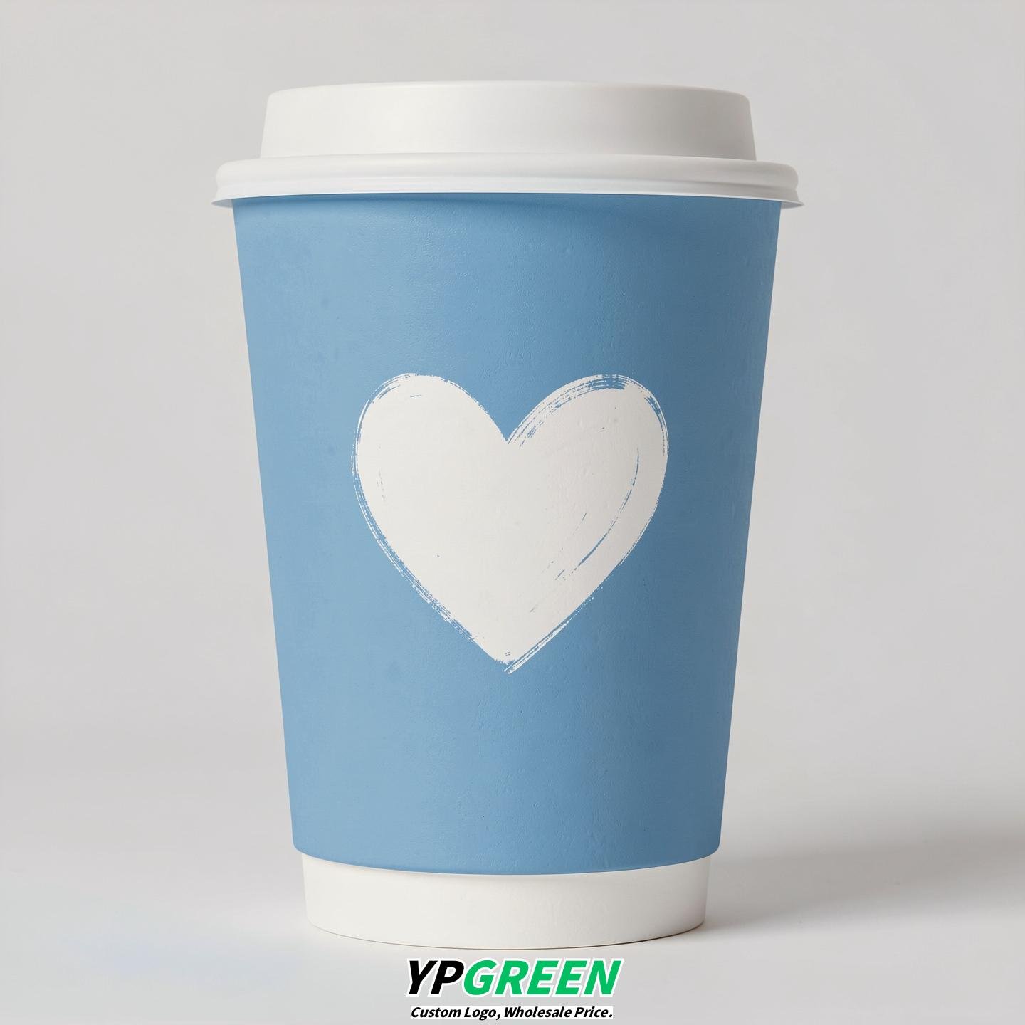 Sky Blue Heart Paper Cups with Lids 8-24oz