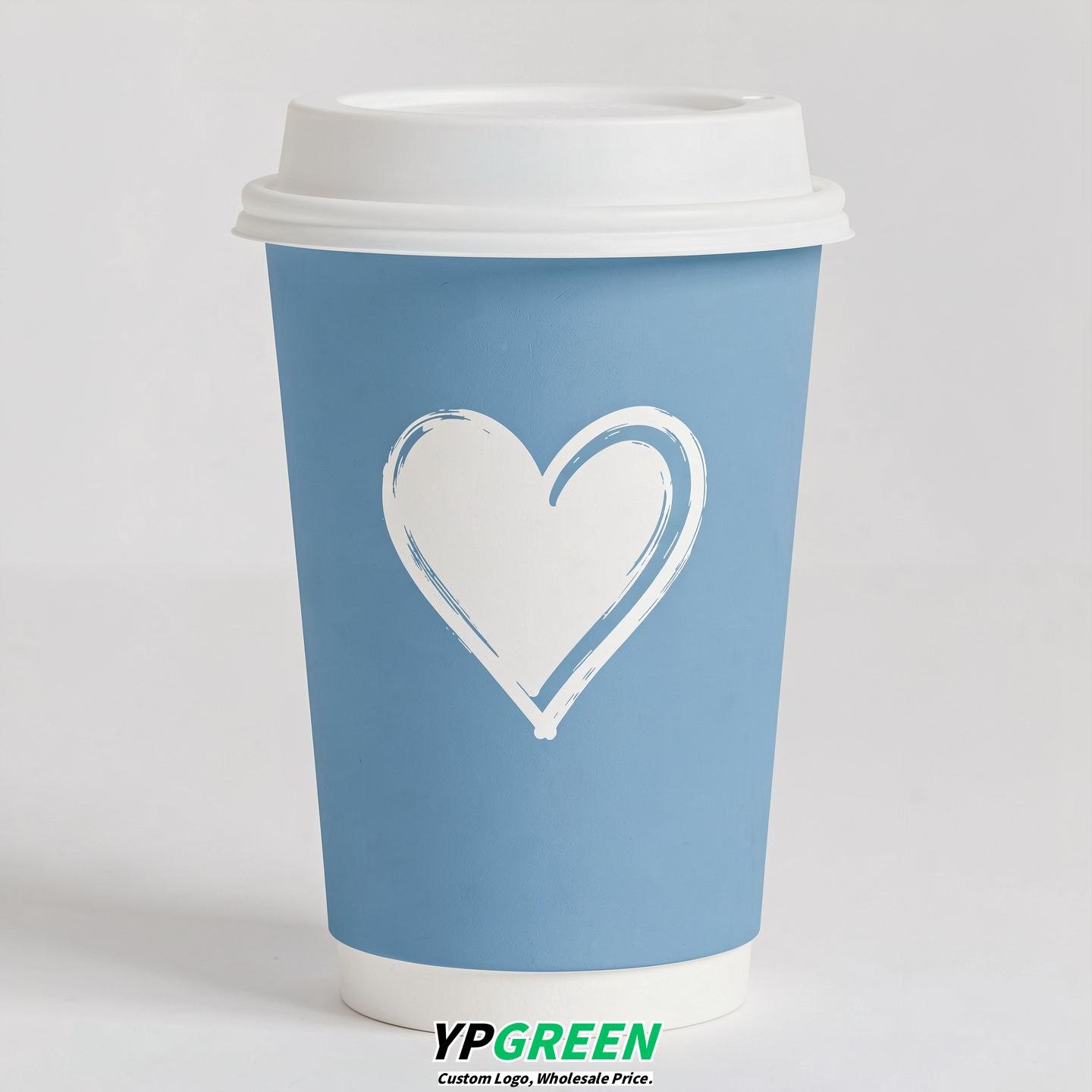 Sky Blue Heart Paper Cups with Lids 8-24oz