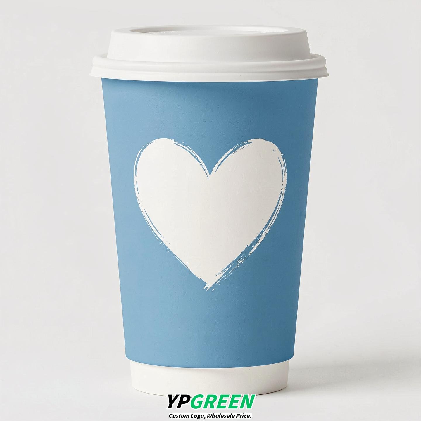 Sky Blue Heart Paper Cups with Lids 8-24oz
