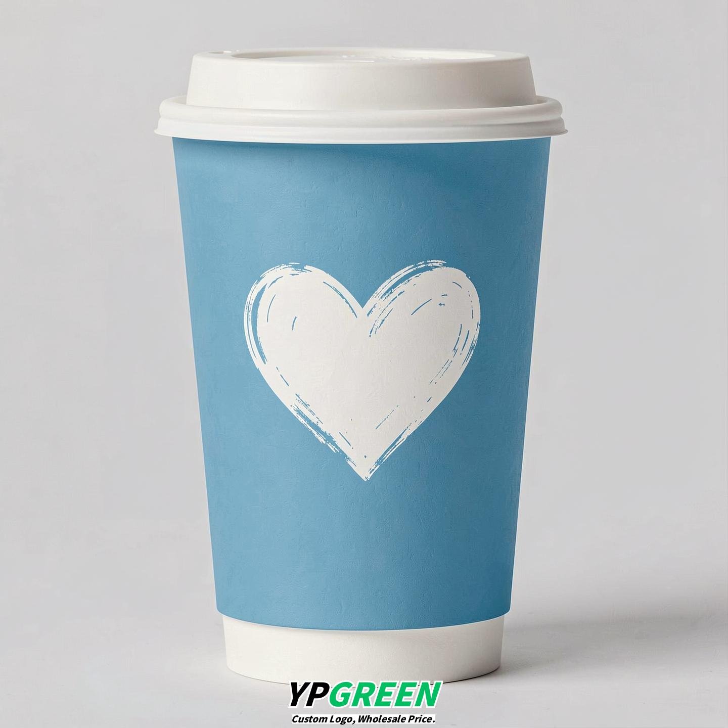 Sky Blue Heart Paper Cups with Lids 8-24oz