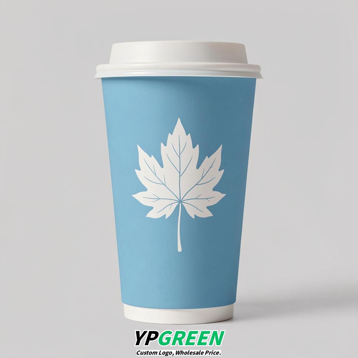 Sky Blue Leaves Paper Cups with Lids 8-24oz