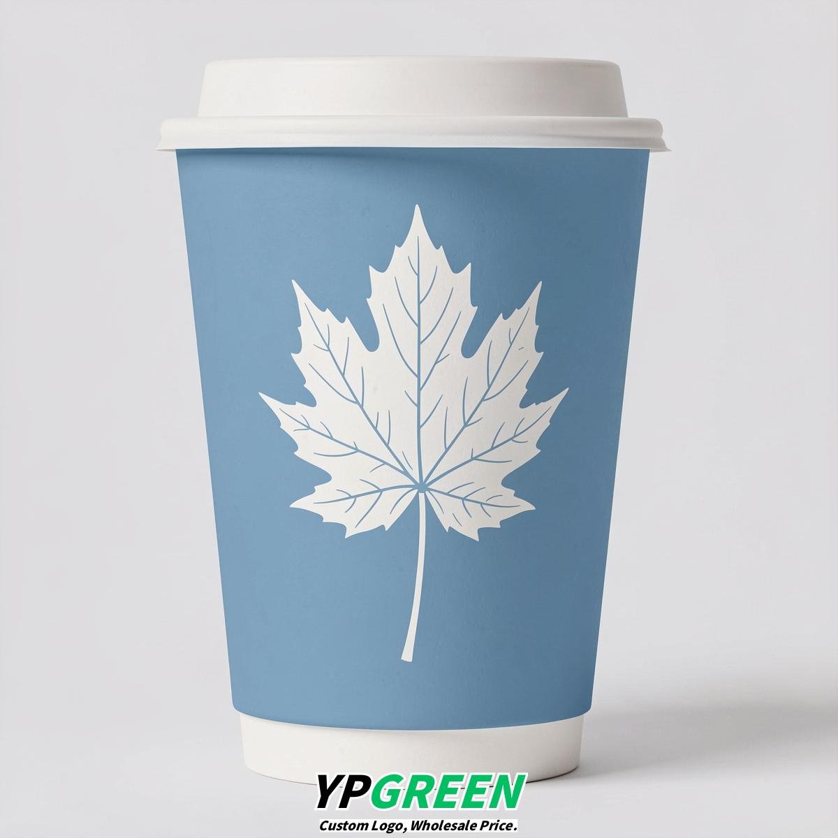 Sky Blue Leaves Paper Cups with Lids 8-24oz