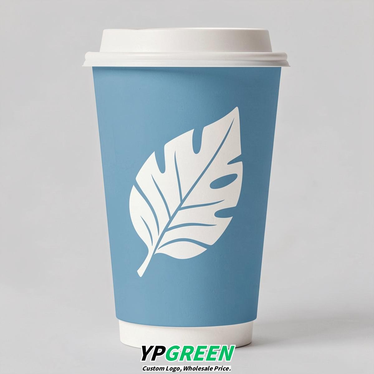 Sky Blue Leaves Paper Cups with Lids 8-24oz