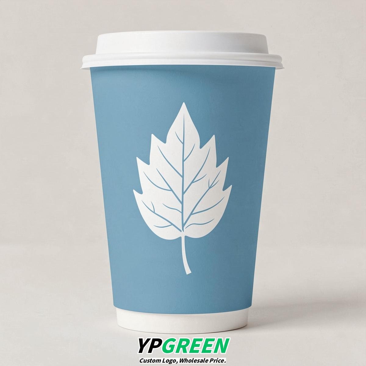 Sky Blue Leaves Paper Cups with Lids 8-24oz