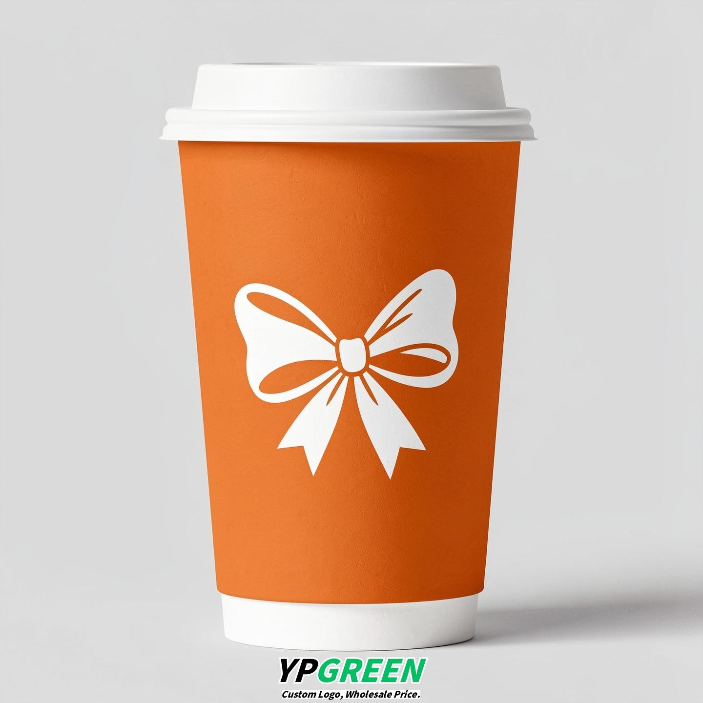 Tangerine Paper Cups with Bow Logo & Lids 8-24oz