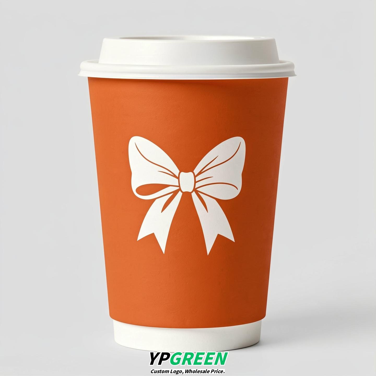 Tangerine Paper Cups with Bow Logo & Lids 8-24oz