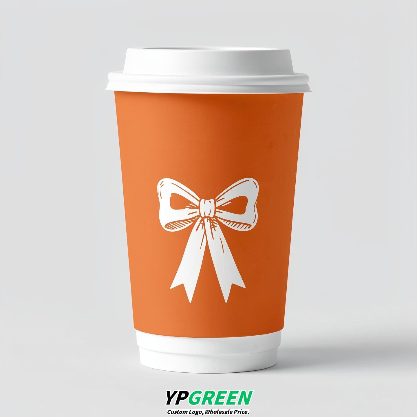 Tangerine Paper Cups with Bow Logo & Lids 8-24oz