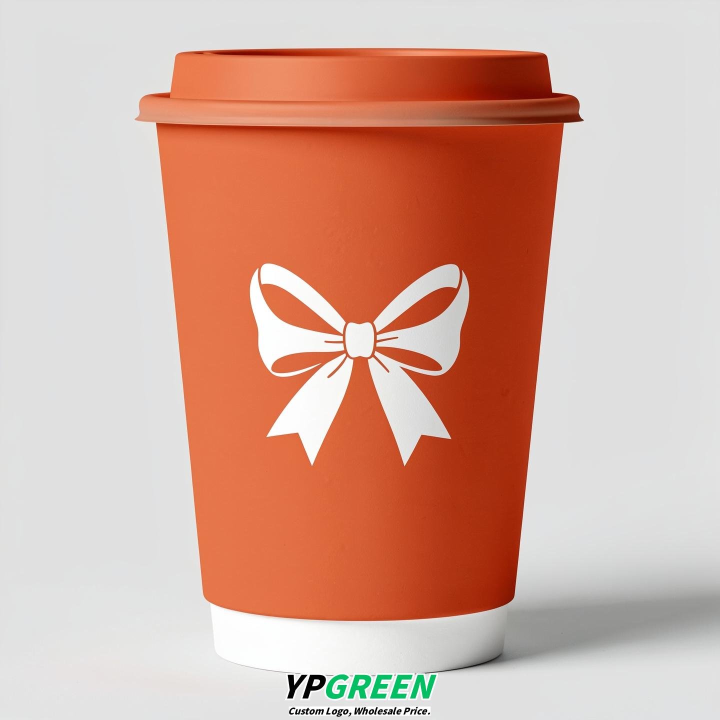 Tangerine Paper Cups with Bow Logo & Lids 8-24oz