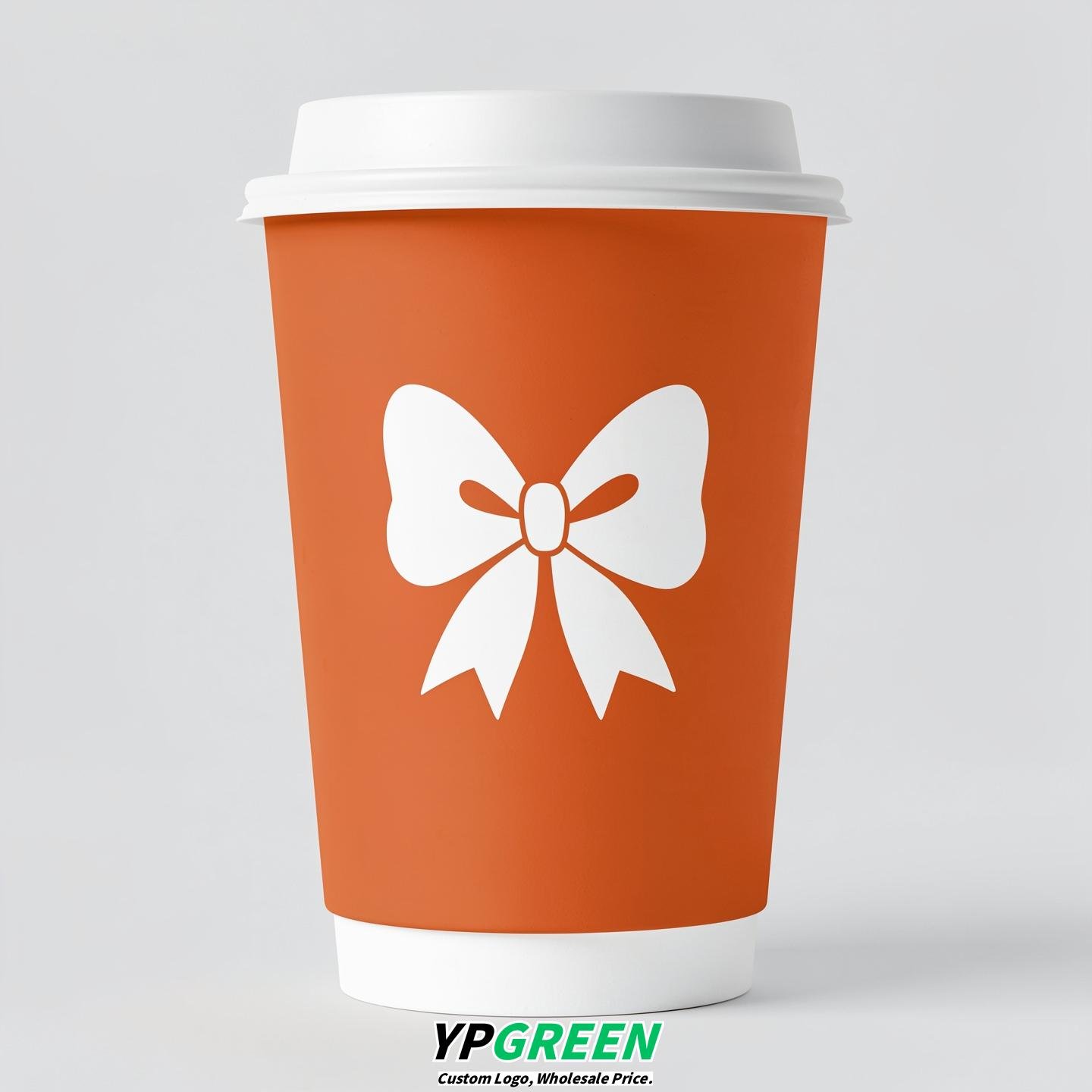 Tangerine Paper Cups with Bow Logo & Lids 8-24oz