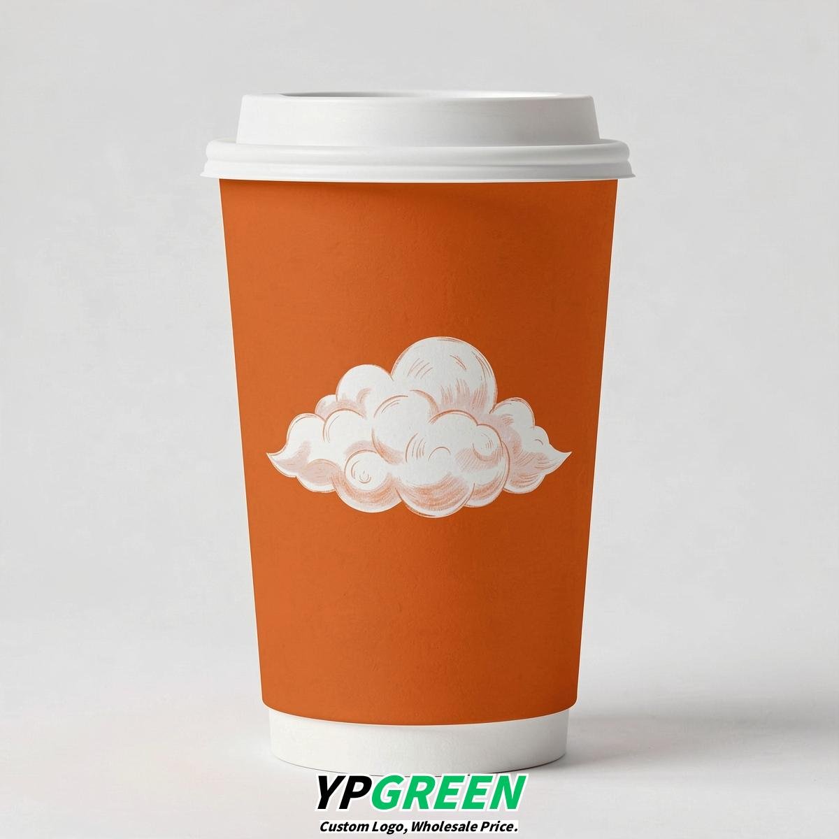 Tangerine Paper Cups with Clouds Logo & Lids 8-24oz