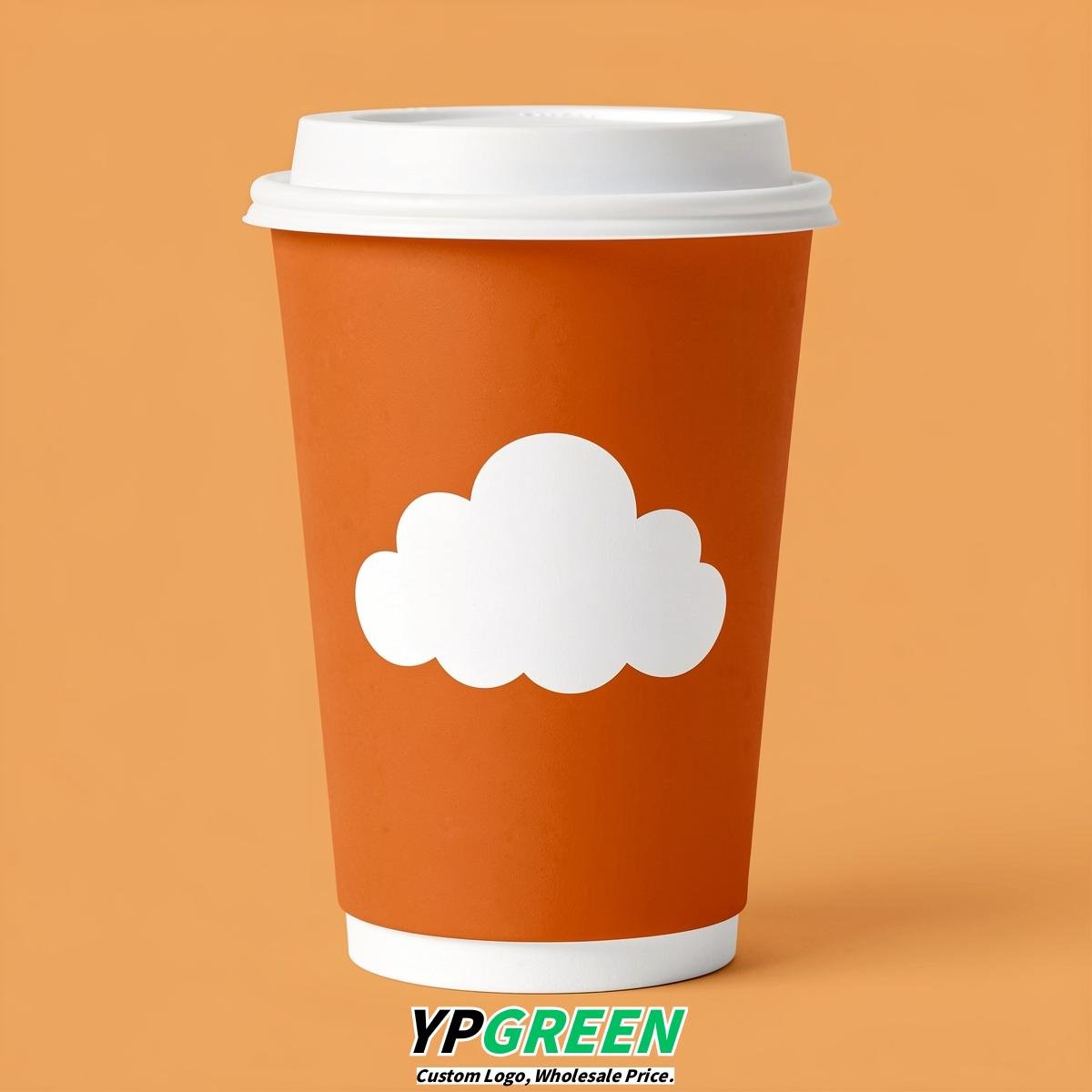 Tangerine Paper Cups with Clouds Logo & Lids 8-24oz